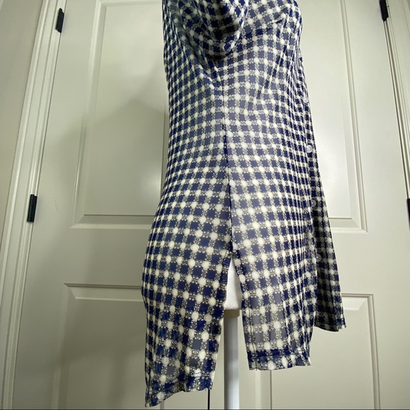 Cabi sheer navy check pattern button down shirt - Picture 14 of 16